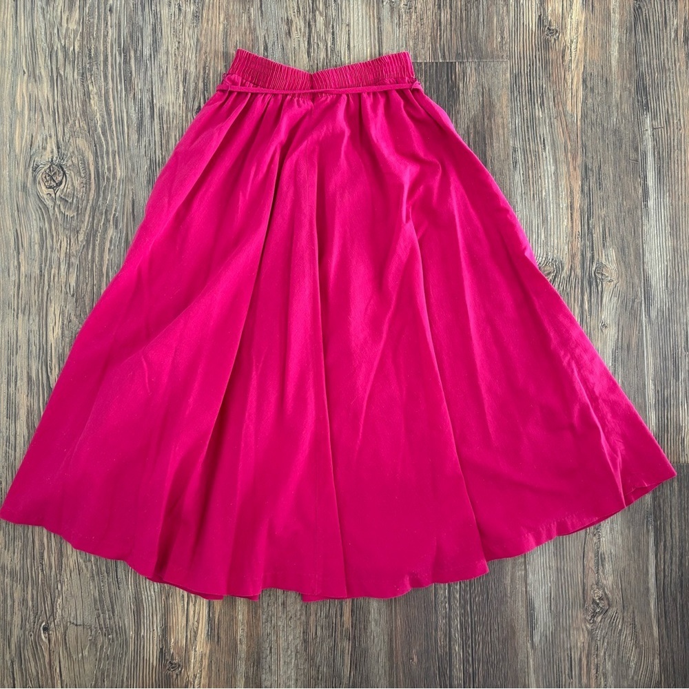 *Read Vtg A-Line Midi Skirt XS/S Fuchsia Elastic Waist Belt Colorful Beads BOHO - Picture 2 of 9